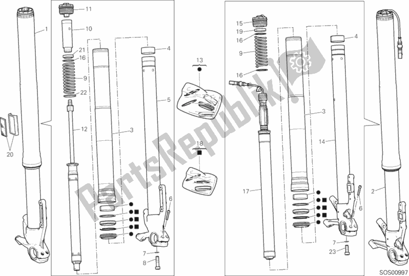 Todas as partes de Garfo Dianteiro do Ducati Multistrada 950 S SW Brasil 2020